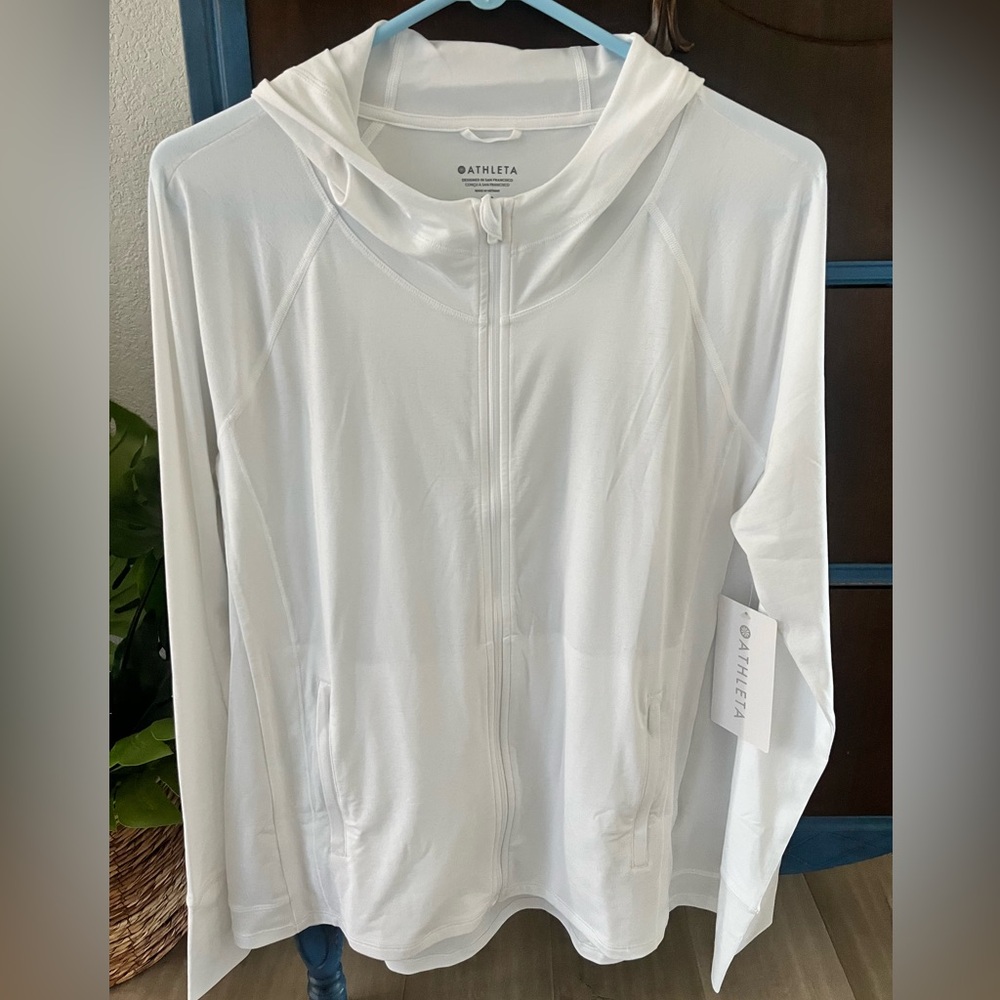NEW Athleta Pacifica Illume UPF Relaxed Jacket White Large Zipped Lightweight